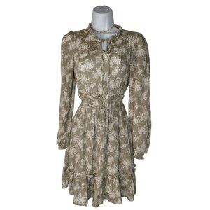 Blu Pepper Floral Long Sleeve Smocked Waist Ruffle Hem Dress M